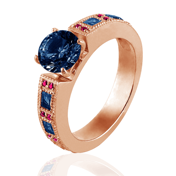 "Victoria" of red gold with sapphires and rubies